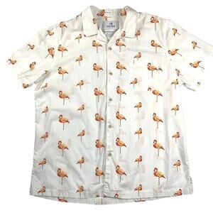 28 Palms 100% Cotton Pink Flamingos Hawaiian Shirt Size L